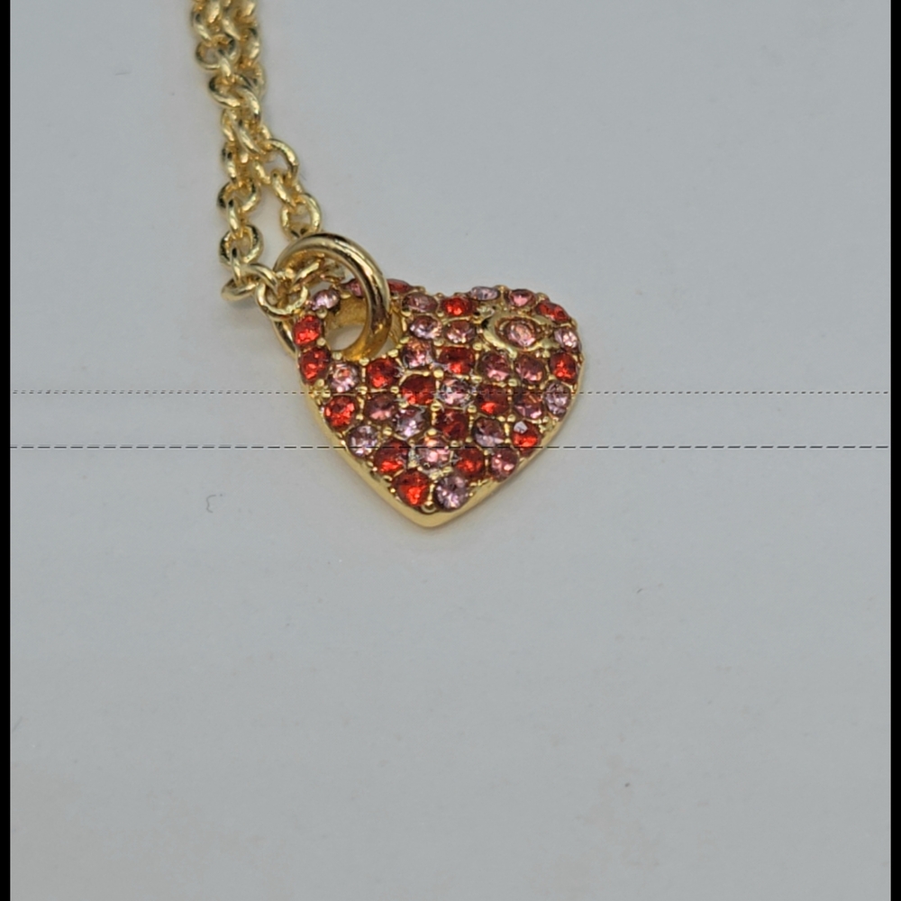 NC2 - Coach Gold Necklace with Pink And Red Pave Heart Pendant - Picture 5 of 11